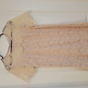 Boutique Elegant Lace Dress in Cream and Pink